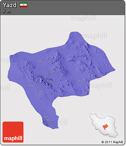 Political 3D Map of Yazd, single color outside