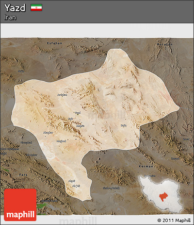 Satellite 3D Map of Yazd, darken