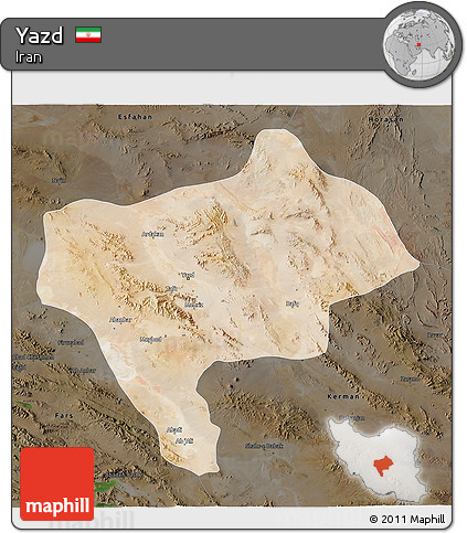 Satellite 3D Map of Yazd, darken