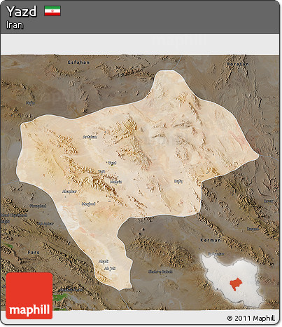 Satellite 3D Map of Yazd, darken