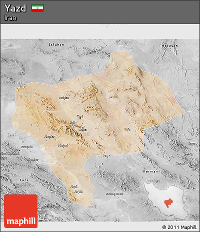 Satellite 3D Map of Yazd, desaturated
