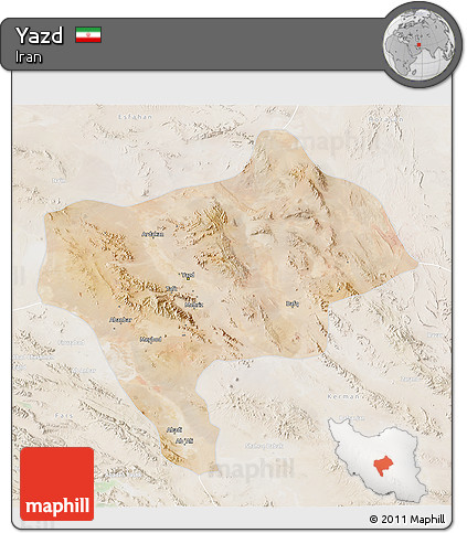 Satellite 3D Map of Yazd, lighten