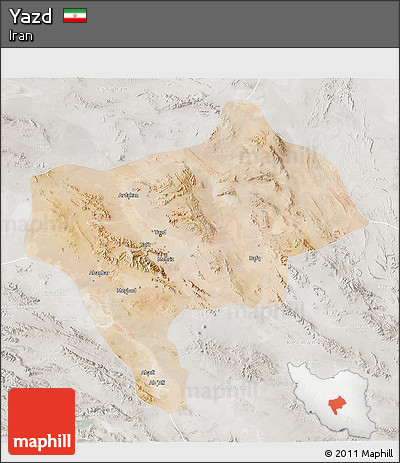 Satellite 3D Map of Yazd, lighten, semi-desaturated