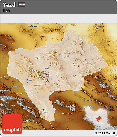 Satellite 3D Map of Yazd, physical outside