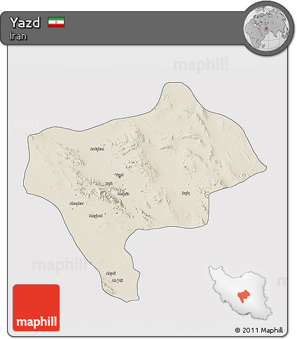 Shaded Relief 3D Map of Yazd, cropped outside