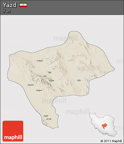 Shaded Relief 3D Map of Yazd, cropped outside