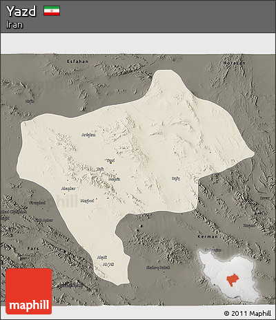 Shaded Relief 3D Map of Yazd, darken
