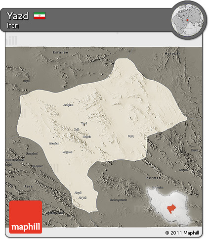 Shaded Relief 3D Map of Yazd, darken