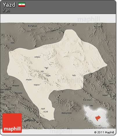 Shaded Relief 3D Map of Yazd, darken