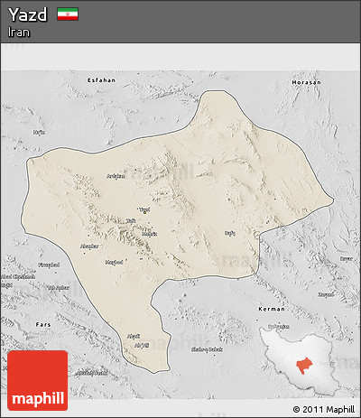 Shaded Relief 3D Map of Yazd, desaturated