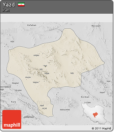 Shaded Relief 3D Map of Yazd, desaturated