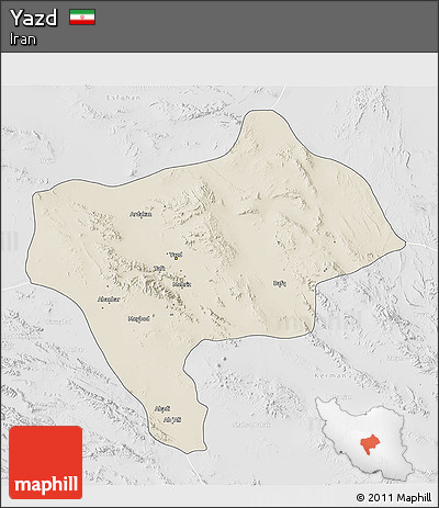 Shaded Relief 3D Map of Yazd, lighten, desaturated