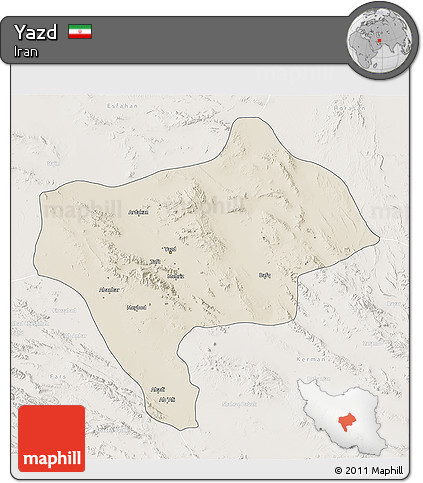 Shaded Relief 3D Map of Yazd, lighten