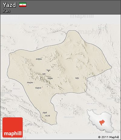 Shaded Relief 3D Map of Yazd, lighten