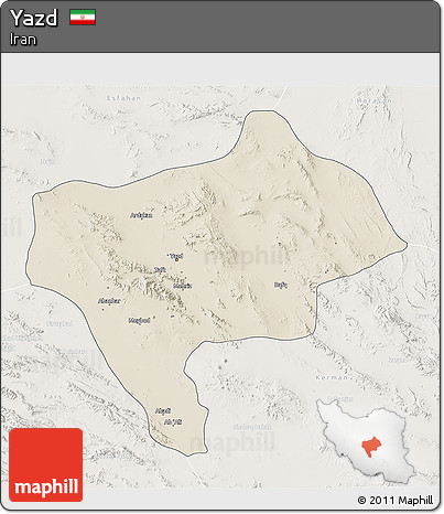 Shaded Relief 3D Map of Yazd, lighten
