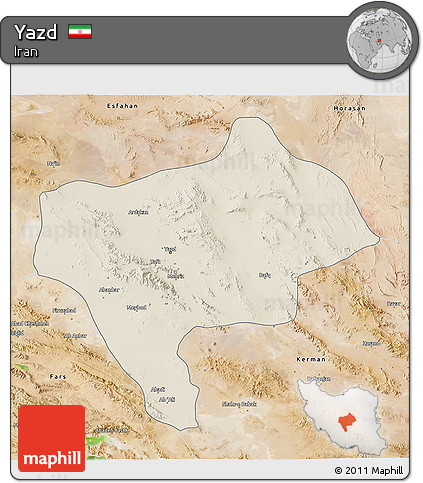 Shaded Relief 3D Map of Yazd, satellite outside