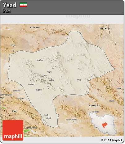 Shaded Relief 3D Map of Yazd, satellite outside