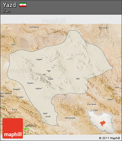 Shaded Relief 3D Map of Yazd, satellite outside