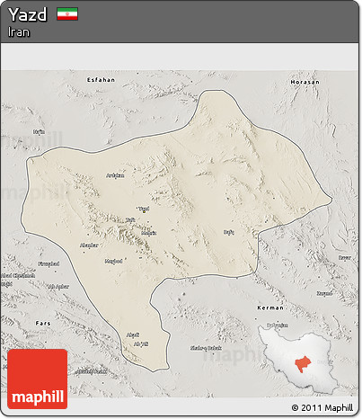 Shaded Relief 3D Map of Yazd, semi-desaturated