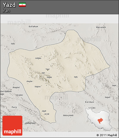 Shaded Relief 3D Map of Yazd, semi-desaturated