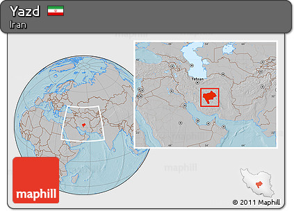 Gray Location Map of Yazd, within the entire country, hill shading
