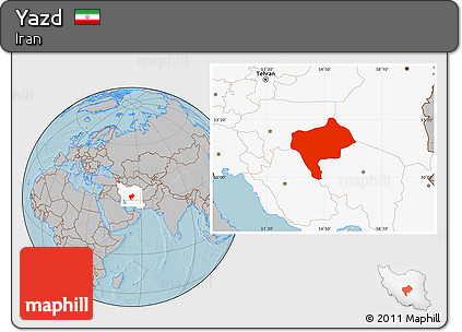 Gray Location Map of Yazd, highlighted country, hill shading
