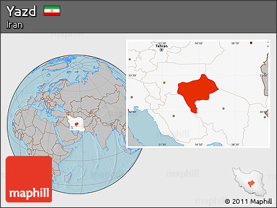 Gray Location Map of Yazd, highlighted country, hill shading
