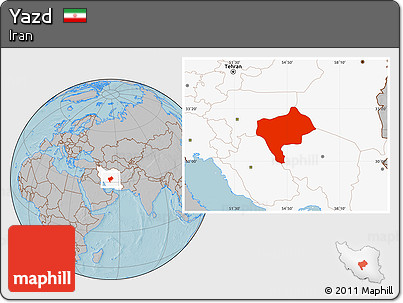 Gray Location Map of Yazd, highlighted country, hill shading