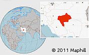 Gray Location Map of Yazd, highlighted country, hill shading