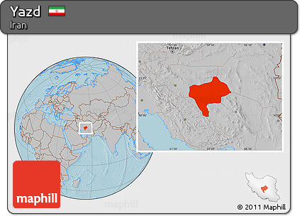 Gray Location Map of Yazd, hill shading