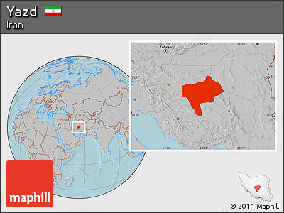 Gray Location Map of Yazd, hill shading