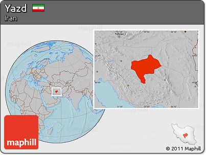 Gray Location Map of Yazd, hill shading