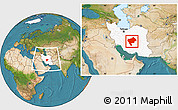 Satellite Location Map of Yazd, highlighted country, within the entire country