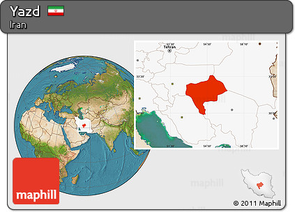 Satellite Location Map of Yazd, highlighted country
