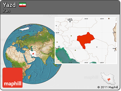 Satellite Location Map of Yazd, highlighted country