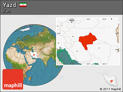 Satellite Location Map of Yazd, highlighted country