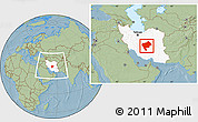 Savanna Style Location Map of Yazd, highlighted country, within the entire country, hill shading