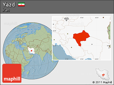 Savanna Style Location Map of Yazd, highlighted country, hill shading