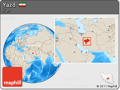 Shaded Relief Location Map of Yazd, within the entire country