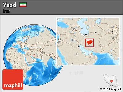 Shaded Relief Location Map of Yazd, within the entire country