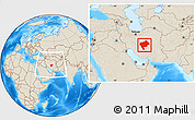 Shaded Relief Location Map of Yazd, within the entire country