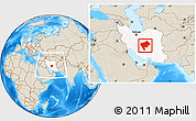 Shaded Relief Location Map of Yazd, highlighted country, within the entire country