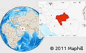 Shaded Relief Location Map of Yazd, highlighted country