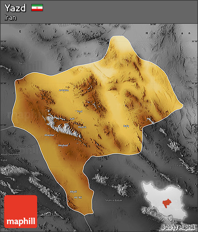 Physical Map of Yazd, darken, desaturated