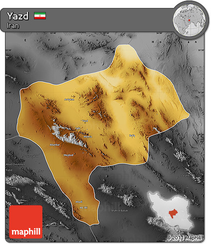 Physical Map of Yazd, darken, desaturated