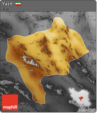 Physical Map of Yazd, darken, desaturated