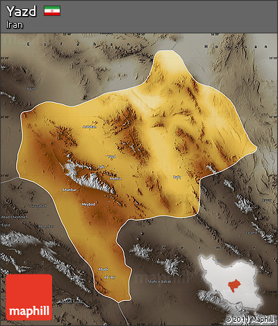 Physical Map of Yazd, darken, semi-desaturated