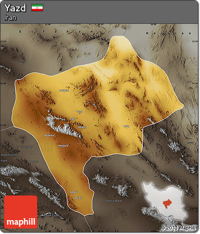 Physical Map of Yazd, darken, semi-desaturated