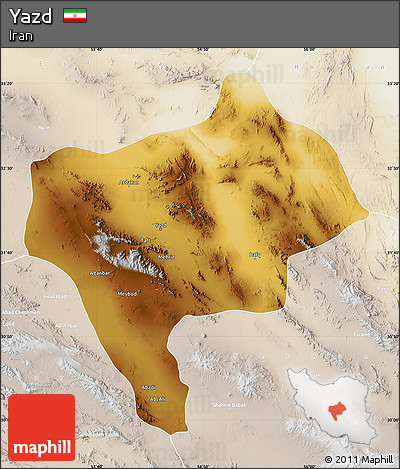 Physical Map of Yazd, lighten