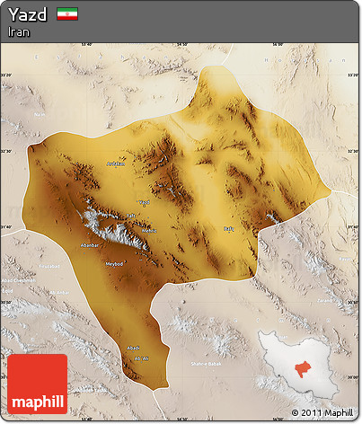 Physical Map of Yazd, lighten